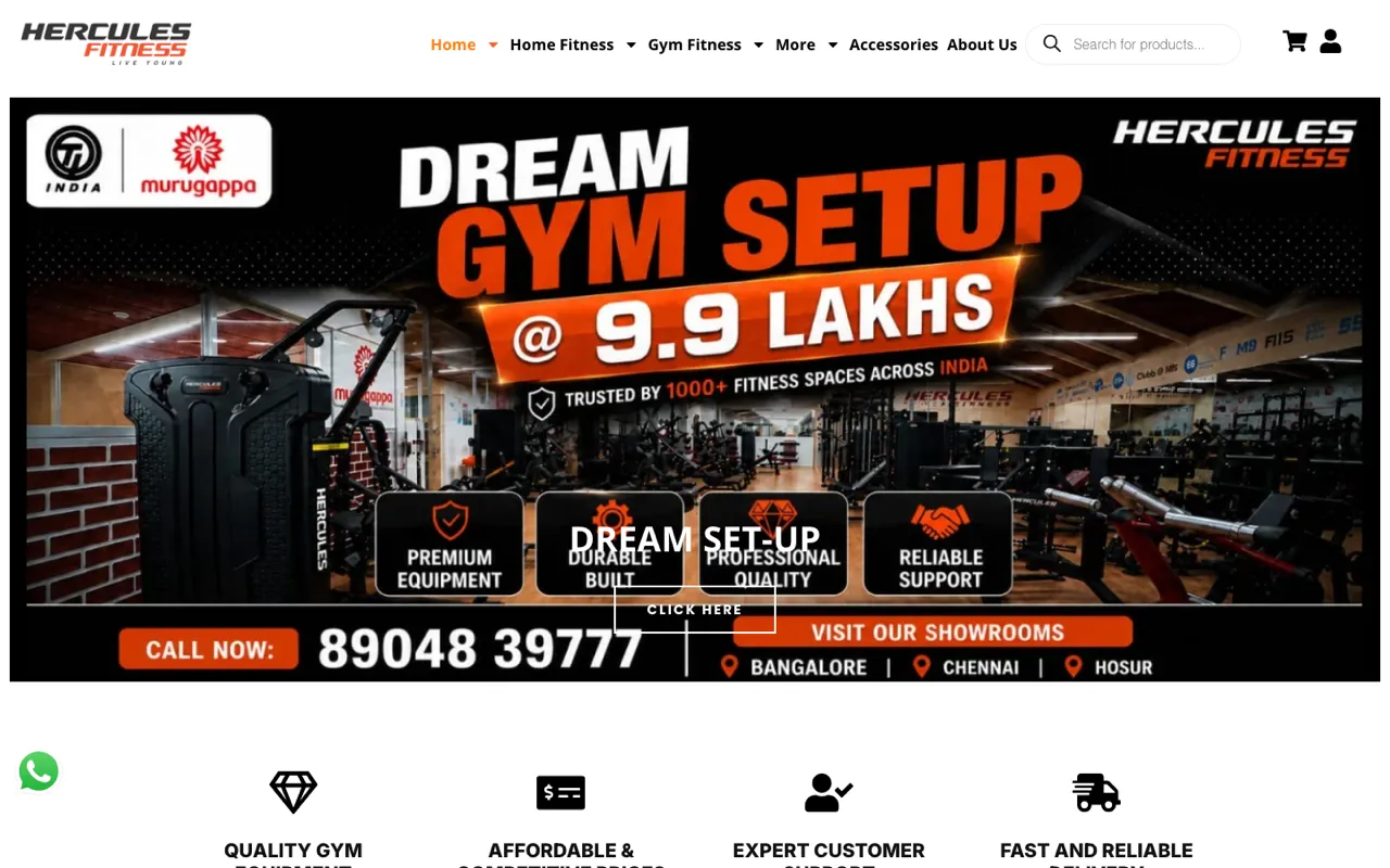 Homepage of Hercules Fitness Karnataka